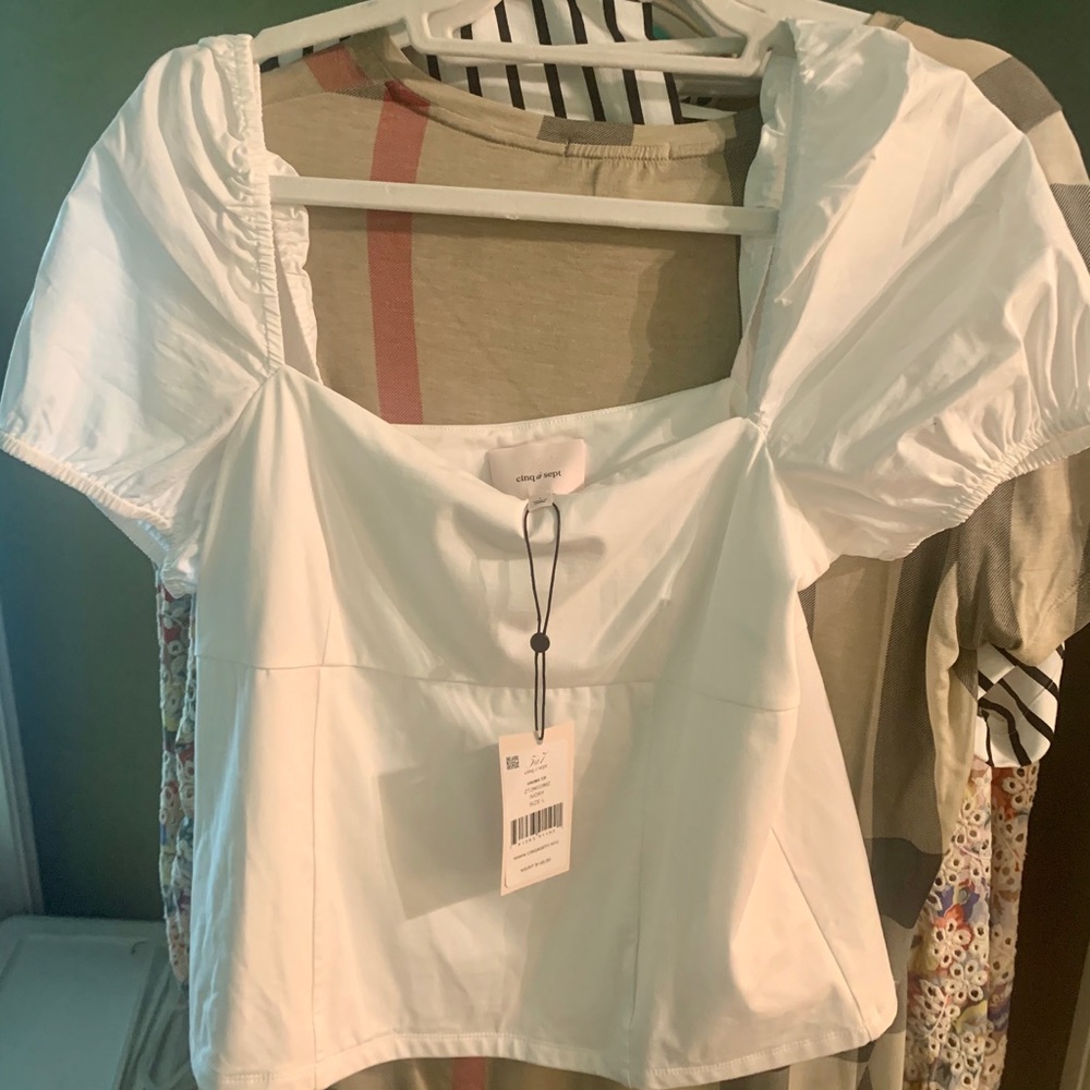 NWT Cinq a Sept NYC Havanna Crop Top In Ivory Sz L